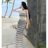 Zingj Fringed Black And White Striped Knit Strapless Vest Women's Spring 2023 New Skirt