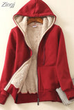 Women's Warm Casual Hoodie Jacket Ladies Thick Velvet Long Sleeve Zipper Lamb Cashmere Hoodies Female