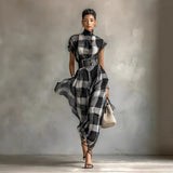 Summer Women's Fashion Folding Print Dress Elegant Body V Collar Short Sleeve