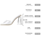 Onlymaker Women Square Toe PVC Slip on Clear High Heels Transparent Summer Concise Casual Party Dress