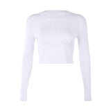 SUCHCUTE Soild Female Tshirt Knit Long Sleeve 2022 Basic White Wild Crop Tops Casual Korean Fashion Tees Club Streetwear