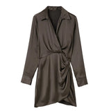 New Candy-Colored Silk Satin Long-Sleeved Dress In