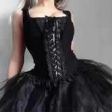 Summer New Black Vest Ins Square Collar Knitted Lace Sleeveless Halter