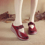 Zingj Muffin Heel Flat-Soled Women's Slippers Cave Style Leather Hollowed-Out Sticky Mother Shoes Flat Soles Raised Soft