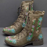 Zingj Martin Boots 2023 Autumn And Winter Flat-Soled, Thick-Heeled, Lace-Up, Short, Embroidered Women's