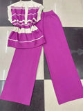 2024 New Stripe Sleeveless Knitted Vest Top + High Waist Wide Leg Pants Suits Two Piece Set For Women Casual