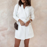 Long Sleeve Elastic Waist Party Jackets Female Office Split Solid Pocket Button Tops Autumn Lapel V Commute Suits