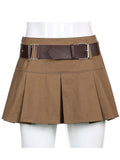 Pleated Mini Denim Skirt Women High Waist A Line Brown Micro Skirt Femme Girls Hot Jeans Skirts Grunge Bottom