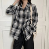 Vintage Oversized Plaid Long Sleeve BlouseOutfit