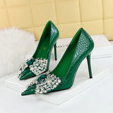 Zingj Korean Version Of Fashion Banquet High Heels Fine Heel Super High Heel Shallow Mouth Pointed Water Diamond Bow Single Shoe