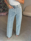 Industry Full Of Diamond Water Wash Jeans Women Senior Sense Low-Rise Straight Trousers Personality Hottie High Street