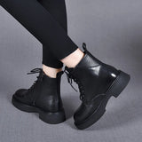 Zingj Martin Boots Girls 2023 Autumn And Winter New Tie With Casual Head Cowhide Short Boots Comfortable Cotton