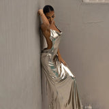 Party Party Spicy Girls Dress Long Dress Metal-Coated Sexy Back Halter