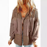 Color Hooded Jacket Woman Autumn New Retro Water Wash Long-Sleeved Topess