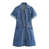 Spring Denim Waist Short-Sleeved Mini Dress