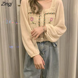 Women Print Casual Simple Hollow Out Teens Square Collar Daily Vintage Harajuku Crop Chic Comfortable College Loose