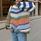 And Winter New Women's High-Collar Striped Sweater Top Knitted Hottie