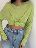 New Long-Sleeved Snowflake T-Shirt Women's Summer Thin Carmeat Round-Neck Loose Temperament