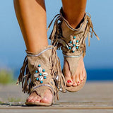 Zingj New Fringed Flat Toe Sandals Large Size Wish Hand Beaded Roman