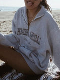 vintage half zip knit sweatshirt with letter