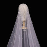 3M Long Pearls Wedding Veil Tulle 1T White Bridal Veil Elegant Luxurious Beaded Bride Veil Ivory Bridal Party Veils With