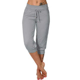 Women's Seven-Cent Pants, Leisure, Slim, High-Waisted Rope Pocket, Sports Pants, Fitness Training, Running Casual