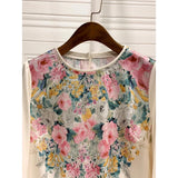 Shirt Women's Short Style 2023 Spring European New Oil Painting Aesthetic Printing Lantern Cage Sleeves Temperament Age-Reducing Chiffon