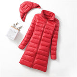Korean Version Slim Light Down Jacket Female Long Slim Standing Collar Can Take Off The Hat Women's Large Size Coat Tide-Outfit