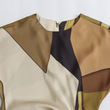 Spring Pleated Printed Silk Satin Dress