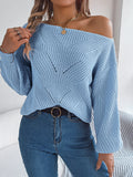 Shooting 2025 Autumn And Winter Leisure Hollow Word Collar Shoulder Lantern Sleeve Sweater Women's