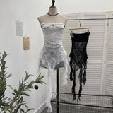 Gothic Lace Tective Sexy Sleeveless Top Irregular Ribbon Decor Punk Wrap Chest Vest