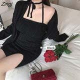 Women Solid Cardigan Sleeveless Dresses Outfit Mini Slim Elegant Sweet Autumn Knitted Soft Females Lovely Trendy Party