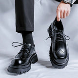 Zingj Shoes Men's Platform Heighten Casual Shoes British Style Leather Shoes Summer Casual Brown Wedding Groom's Shoes