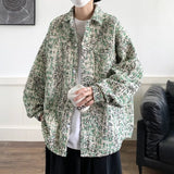 2023 New Hong Kong Style Large Size Small Fragrant Wind Long Sleeve Flower Shirt Coat Fashion Shirt Male Teenager Retro Design-Outfit