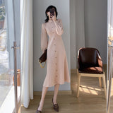 Women Spring Elegant Midi Knit Sweater Dress Autumn Female A-line Casual