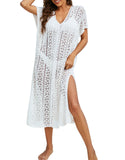 And Summer New Bikini Skirt Solid Color Open Fork Knitted Long Beach Sunscreen Shirt