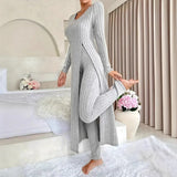 Autumn And Winter Design With A Sense Of Round Neck Opening Fork Long Coat Trousers Casual Fashion