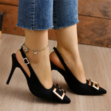 High-Heeled Sandals Women's New Pointed Back Empty Metal Buckle Sandals Fine