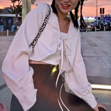 Women Lace Up Loose Cropped Student Sweet Cute Leisure Simple Comfortable Summer Sun-proof Trendy Ulzzang Female