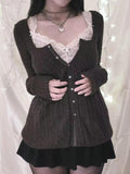 Solid Pointelle Square Neck Knit Cardigan-Outfit