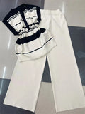 2024 New Stripe Sleeveless Knitted Vest Top + High Waist Wide Leg Pants Suits Two Piece Set For Women Casual
