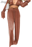 Women Ruched Suits Loose Bandage Blouses Tie-up Shirts Tops Matching Set Wide Leg Patns Trousers Elegant 2