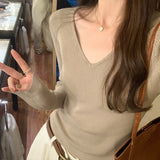 V-Collar Solid Color Long-Sleeved Woolen Blouse A New Style Slim And Slim Sweater In Autumn And