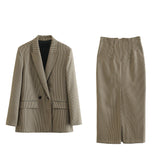 Double-Breasted Suit Jacket 8750331 Plaid Straight Skirt 8917331