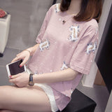 TShirt Summer Women's Casual Short-sleeved T-shirt Printing Cotton Tops Loose Plus Size Leisure Tees L