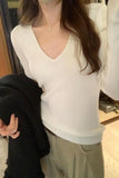 Wind Black Thin V-Neck Knitted Sweater Women's Autumn And Winter New Ins100 Long-Sleeved