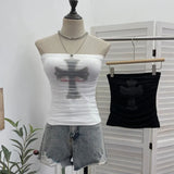 Shot Mesh Splicing Printing Bras Vintage Babes With Chest Pads With Short-Term Bra Wrapping