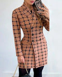 Zingj Hot Style Autumn And Winter Long Sleeve Double Breasted Suit Collar Print Small Coat Women's