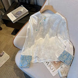 Chinese Style White Shirt 2024 Spring Style Women's Wear New Long-Sleeved Jacquard Chinese Style Ancient Dress Plate Button Acetic Acid