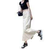 Zingj 2024 New Vintage High-Waisted Denim Skirt Female Medium Long A-Line Hip Fishtail Skirt-Outfit